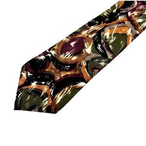 Vintage 90s Contissima Italian Made Silk Necktie Tie Art Deco Swirl Multicolor